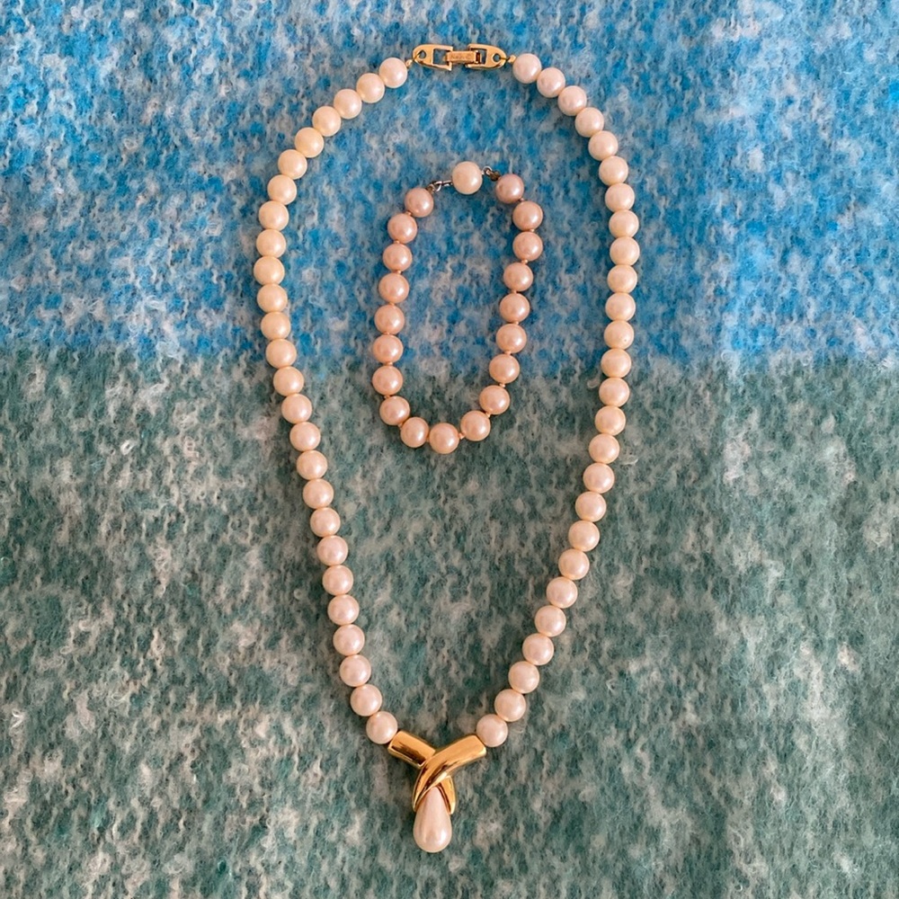 Vintage Napier Faux Pearl Beaded Necklace and Bonus Vintage Bracelet